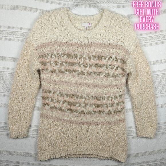 SO Beige Fuzzy Knit Sweater Long Sleeve Soft Pullover Size S - Picture 1 of 8